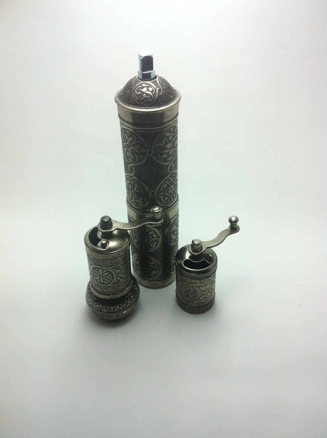 Molinillo de pimienta turca, café y especias, juego de 3 piezas, 8.6 pulgadas , 22cm manos