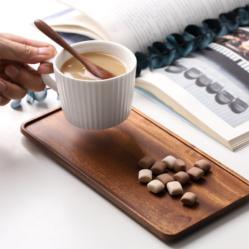 Natural Wooden Acacia Rectangle Tea Tray Serving Table Plate Snacks Food Storage Dish for Hotel Home Serving Tray Plate
