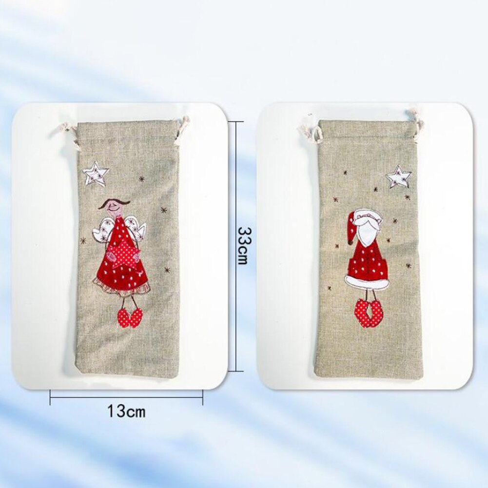 Xmas Santa Angel Drawstring Wine Bottle Cover Champagne Bag Party Decor