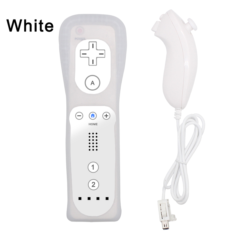 Controller Gamepad remoto Wireless 2 in 1 per Nintendo Wii Nunchuck con custodia in Silicone sensore di movimento SYNC Gamepad: White suit