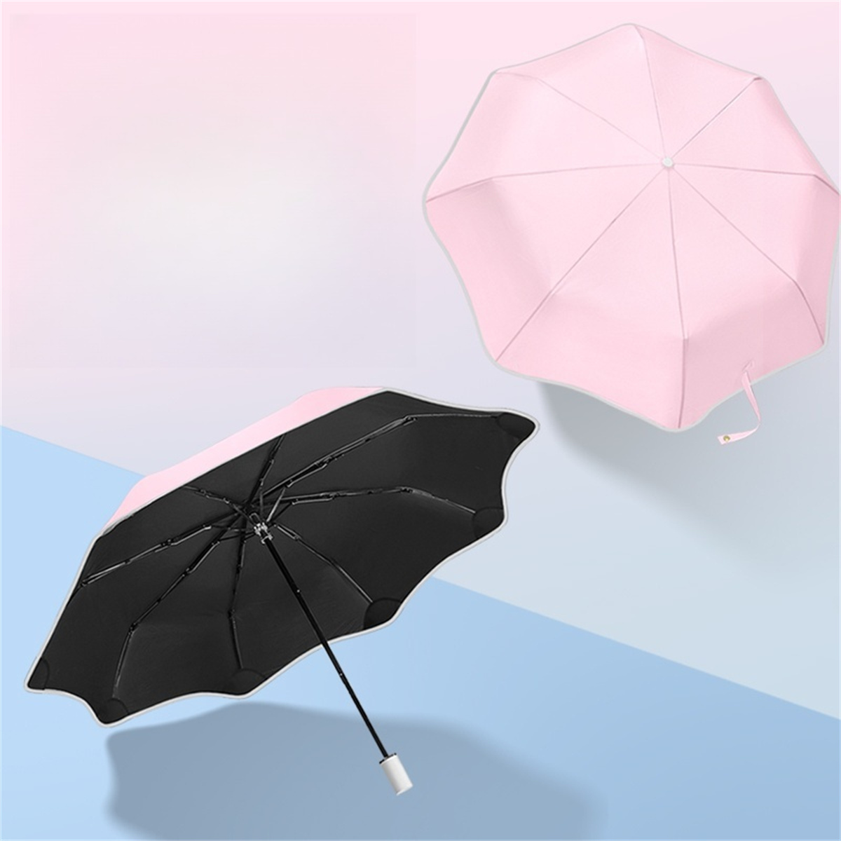 1 Ronde hoekparasol mooie schaduw effen kleur ultralichte UV-bescherming draagbaar voor twee doeleinden effen kleur klein fris klein s