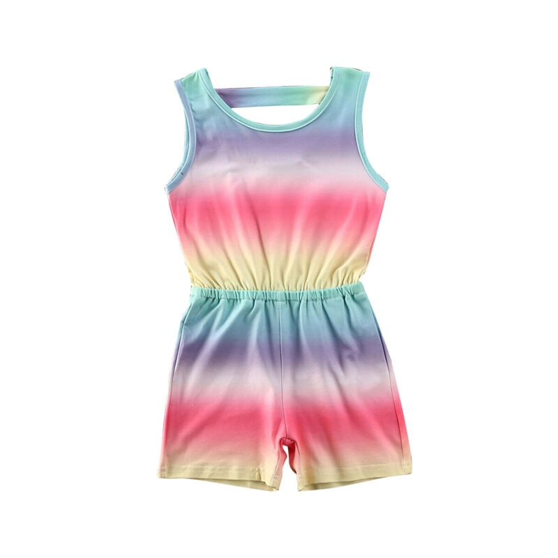 Toddler Kid Girl Jumpsuit Sleeveless Rainbow Summer Bib Outdoor Baby Girl Overalls