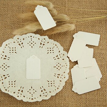 100 st 2*4cm lager kraftpapper hängetiketter bokmärke bröllop jul pilgrimsmussla etikett tomt bagage event & festtillbehör: Vit