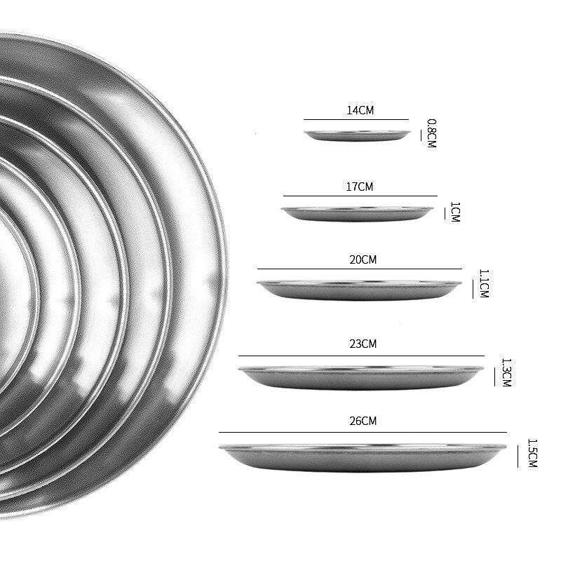 Plato de fruta de acero inoxidable para exteriores de 14-26cm vajilla para barbacoa plato redondo para Picnic platos para servir