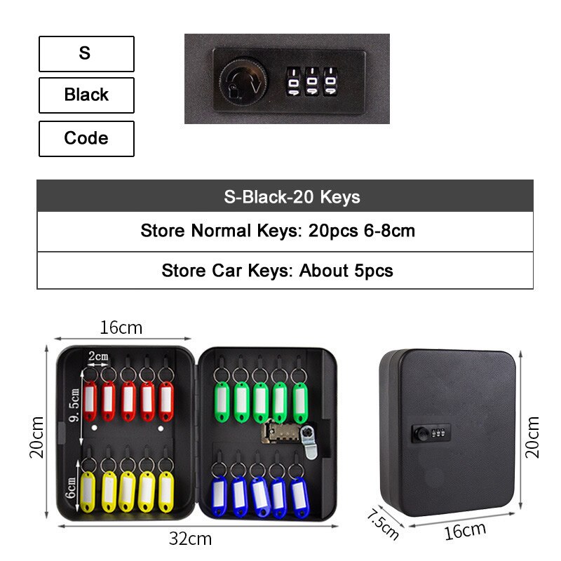 20/28/36 Keys Storage Box Combination Key Lock Multi Keys Classification Organizer Safe Box For Home Office Factory Store: S-Black-Code