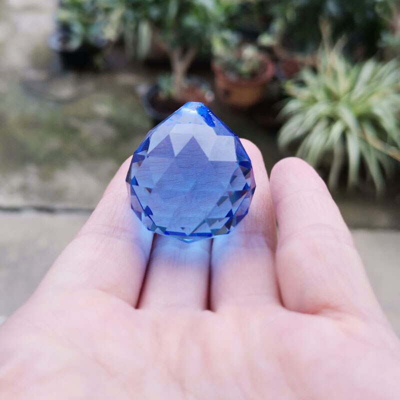Lámpara colgante de prisma con bola facetada de cristal de colores de 10 uds, lámpara atrapasol para decoración del hogar o boda, pisapapeles de cristal: middle blue