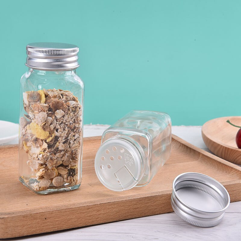 Multiple Set Seasoning Jars Square Glass Container Seasoning Bottle Container canister set kitchen condiment dispenser