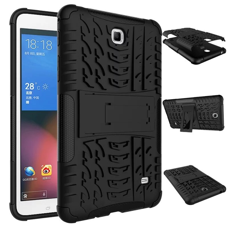 Funda de silicona para tableta Samsung Galaxy Tab 4 7,0, carcasa trasera de doble armadura con soporte, TPU + PC, T230, T231, T235, SM-T230, 7 pulgadas: Black