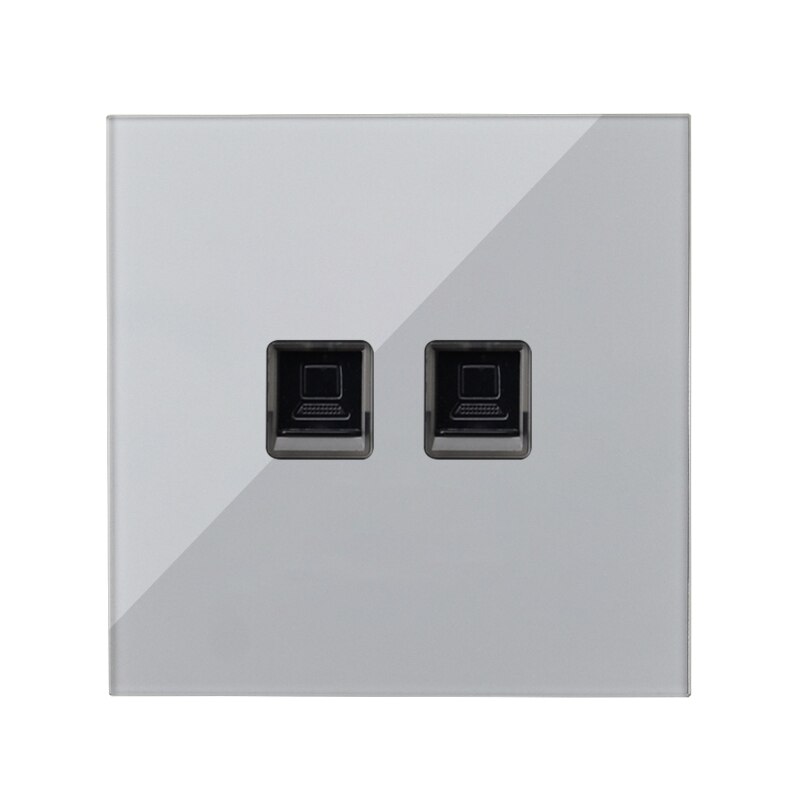 Wall Socket Internet Socket PC Data Female Dual Socket Telephone RJ45 Network Port Data TV Socket Silver Crystal Glass Panel: 2Computers