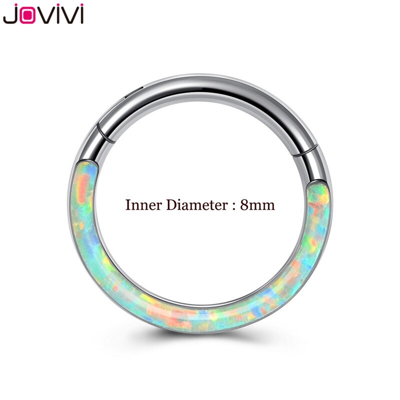 Jovivi Rvs 16G Twist Scharnierende Clicker Neus Septum Ring Synthetische Opal Hoop Wenkbrauw Lip Oor Ringen Body Piercing sieraden: White 8mm