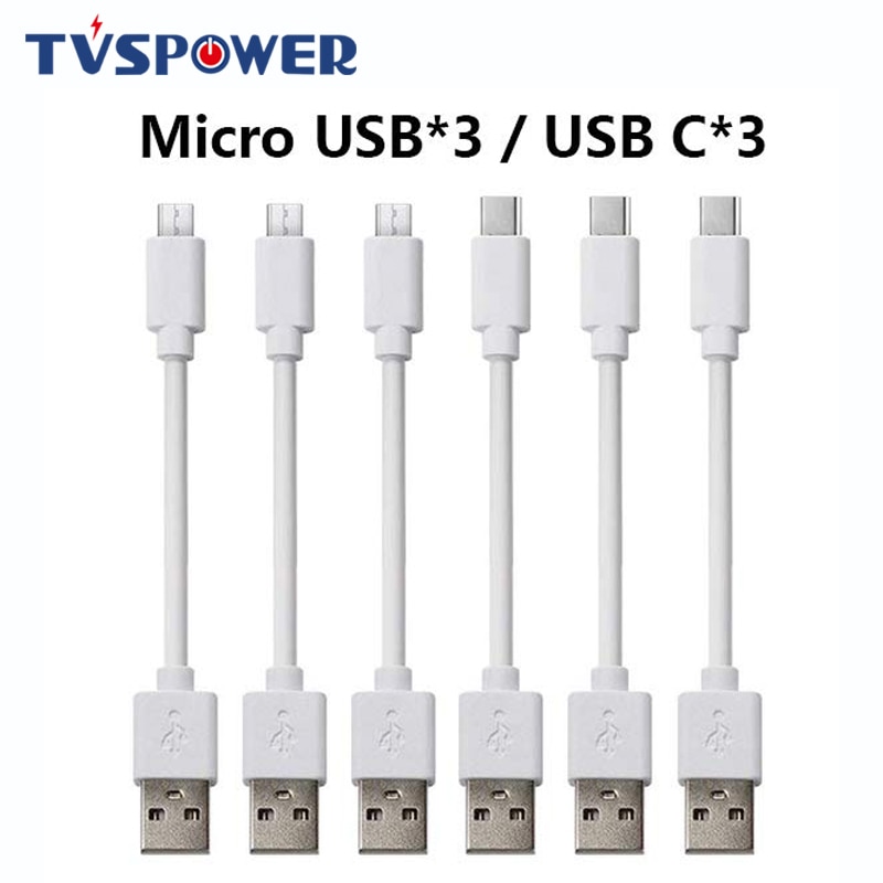 Wit 6 Stuks Korte Kabel 25Cm Micro Usb Type C Draad Oplaadsnoer Voor Iphone Android 2A Snelle Lading mobiele Telefoon Oplader Station