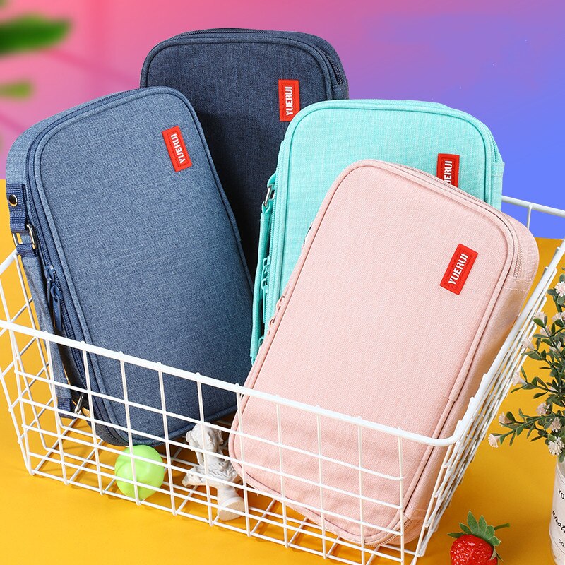 Draagbare Canvas Etui School Briefpapier Opbergtas Grote Capaciteit Pen Case Effen Kleur Pen Zak Leuke Cosmetische Tas Girlgift