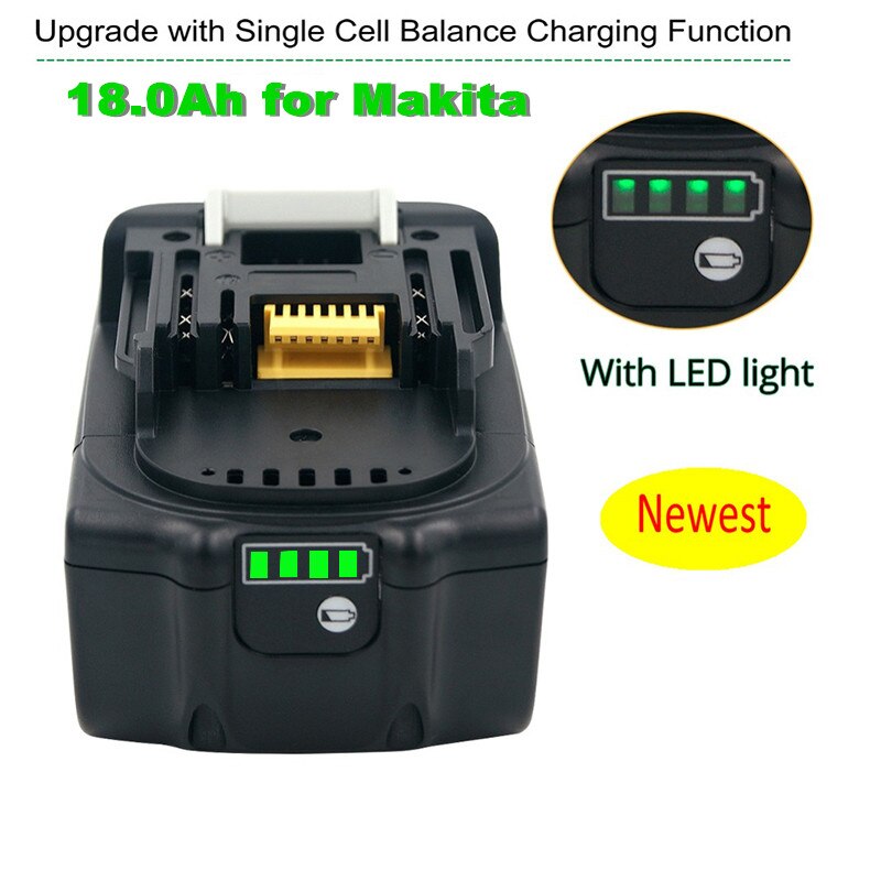 Alkuperäinen makita 18v 18000 mah 18.0ah ladattava sähkötyökalun akku led-litiumionin vaihto-lxt  bl1860b bl1860 bl1850: lla