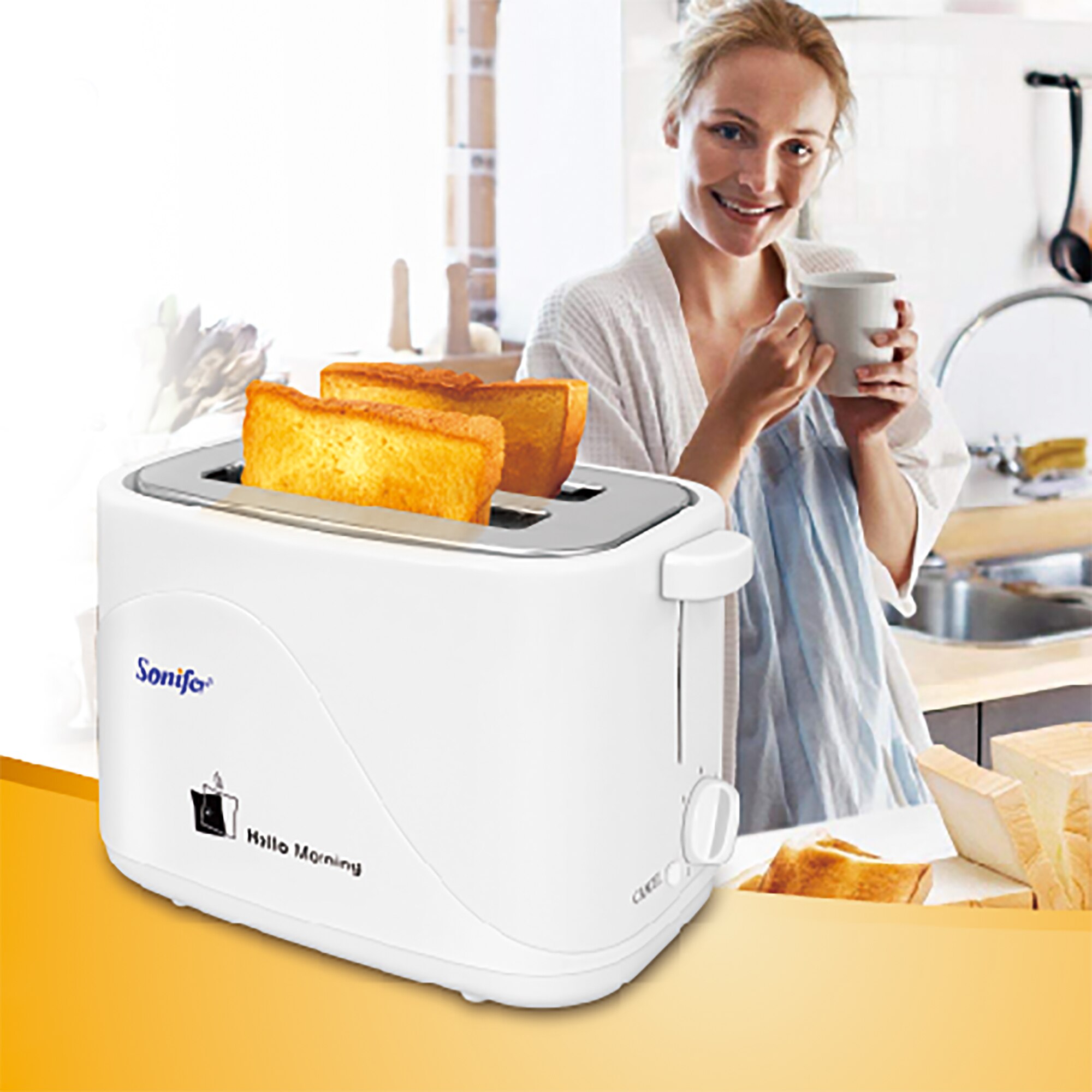 Sonifer – grille-pain 2 tranches à chauffage rapide et automatique, Machine à pain ménager pour petit-déjeuner