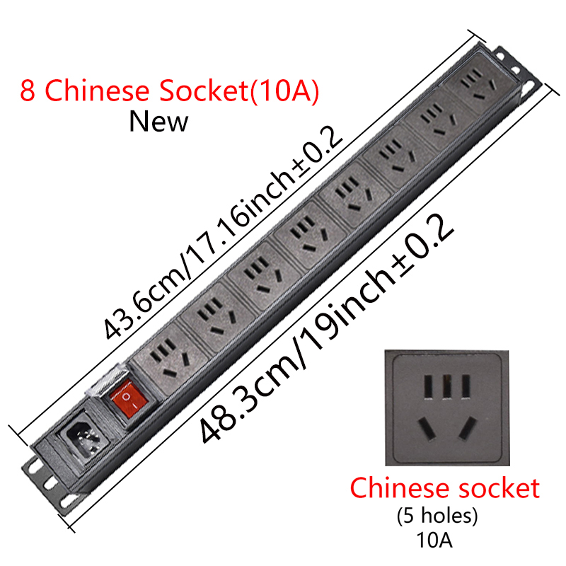 Cabinet 19inch PDU Power Strip Unit C14 Interface 8Ways EU/US/AU/C13/Universal Socket Extension Electrica With Switch: Brown / Type 13