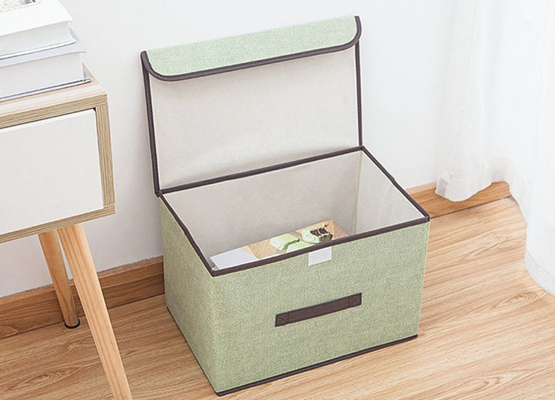 Caja de almacenamiento de lino de algodón con tapa, caja de almacenamiento de ropa plegable, organizador de artículos diversos de juguetes y aperitivos, caja de ropa interior de tela para el hogar S/L