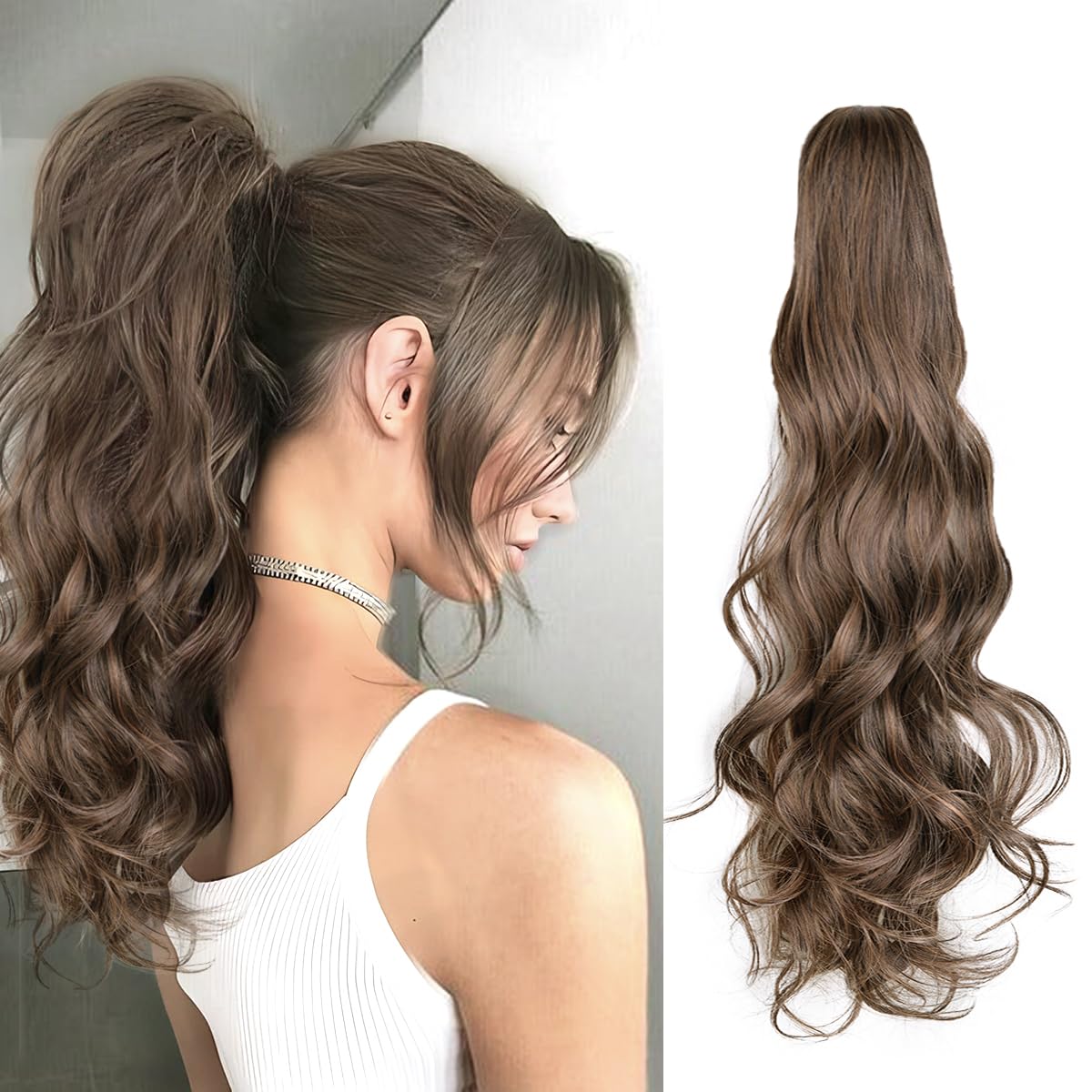 24inch Synthetic Multicolor Horsetail Extensions Very Long And Fluffy Wavy Heat Resistant For Women Curling Pieces: 1B/27HL