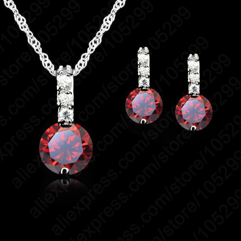 Vrouwen Beauty Sieraden Set 925 Sterling Silver Cubic Zirkoon Hanger Ketting/Earring Vrouwen Sets: Red