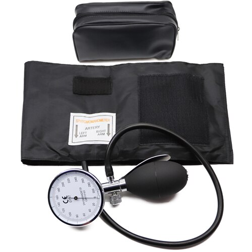 Klassisk blodtryksmåler bp voksen manchet tonometer arm aneroid sfygmomanometer med manuel trykmåler: Sort-metal måler