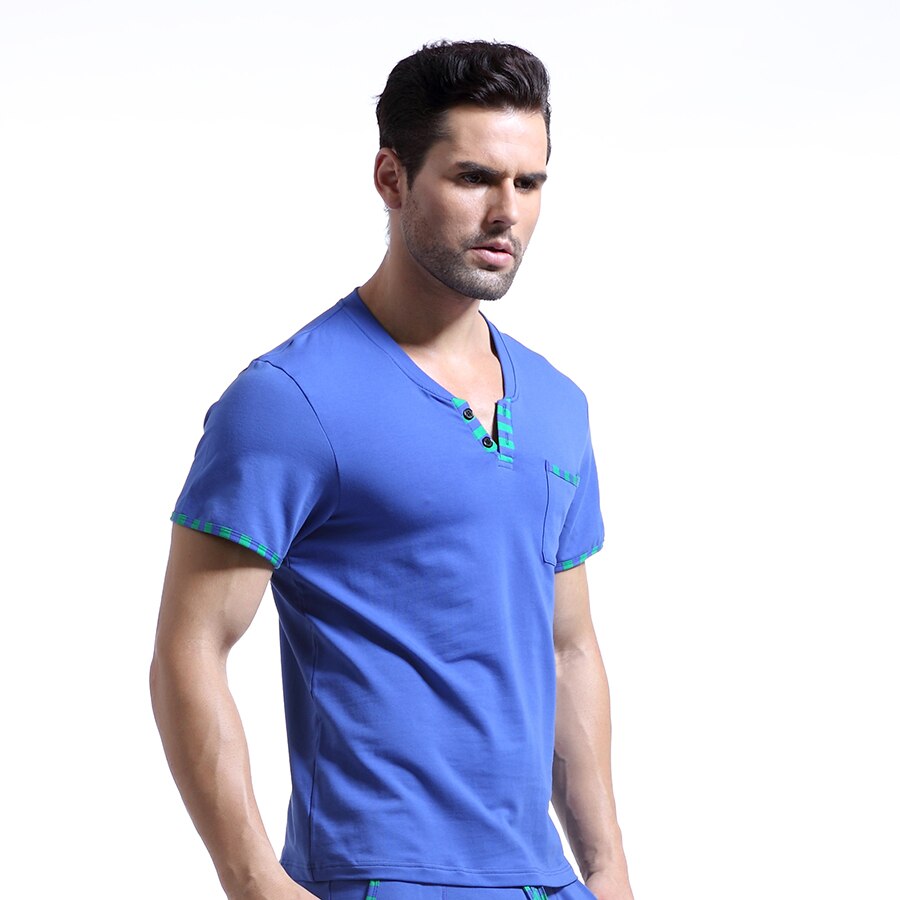 WJ Brand Man Home Leisure Clothes Mens Sexy Cotton Skinny Night Shirts Short Sleeves Sleeping Tops