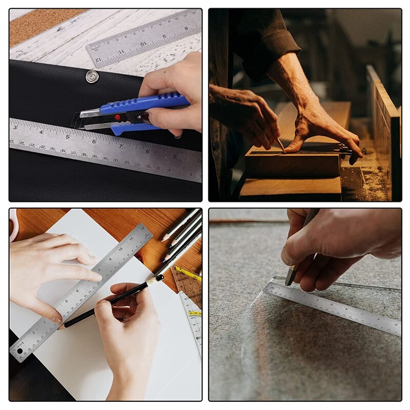 6Pcs12 Inch Stainless Steel Ruler,Cork Backing Stainless Steel Rulers Metric Ruler For School Office Drawing Engineering