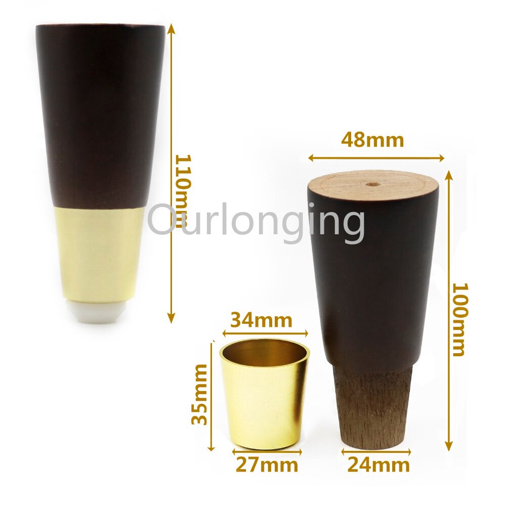 4 stuks 110 x 48 x 27mm eikenhouten meubelpoten tafelkast meubels donker wortelnotenhouten poten