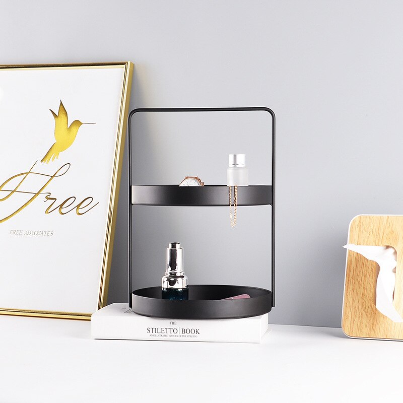 Two Tier Leather Pad Rectangle Metal Storage Tray Sundries Cosmetics Jewelry Dessert Tea Trays Storage Toy Tissue Storage Tray