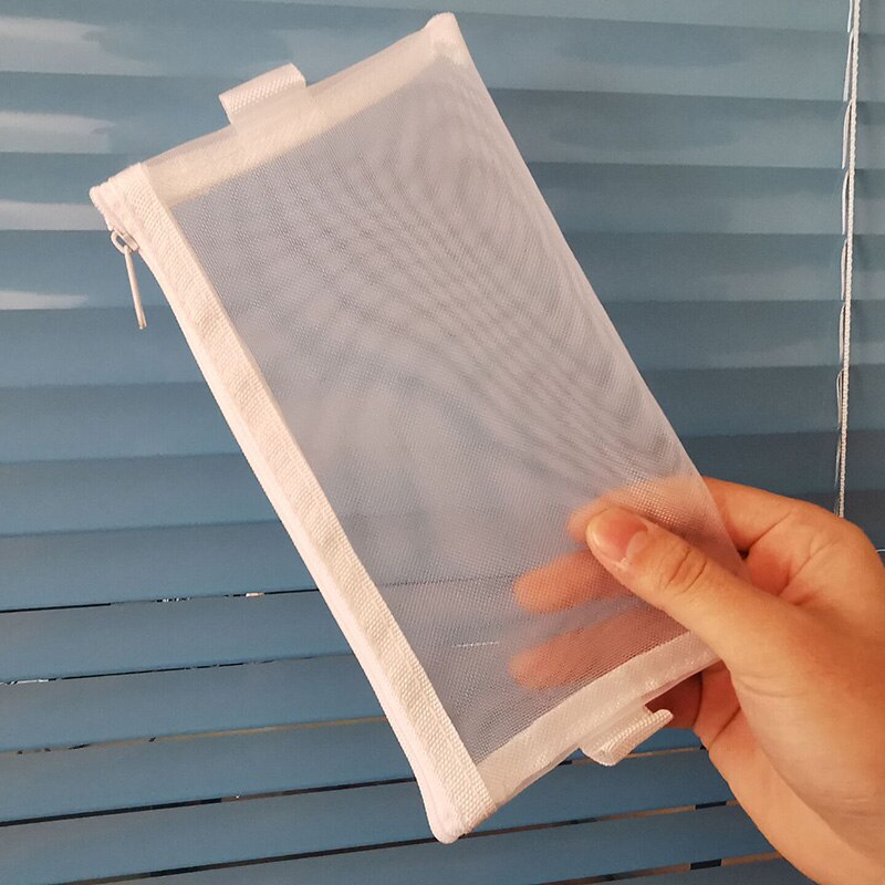 Simple Transparent Mesh Pencil Case Office Student Pencil Cases Nylon Kalem Kutusu School Supplies Pen Box Astuccio Scuola: Large white