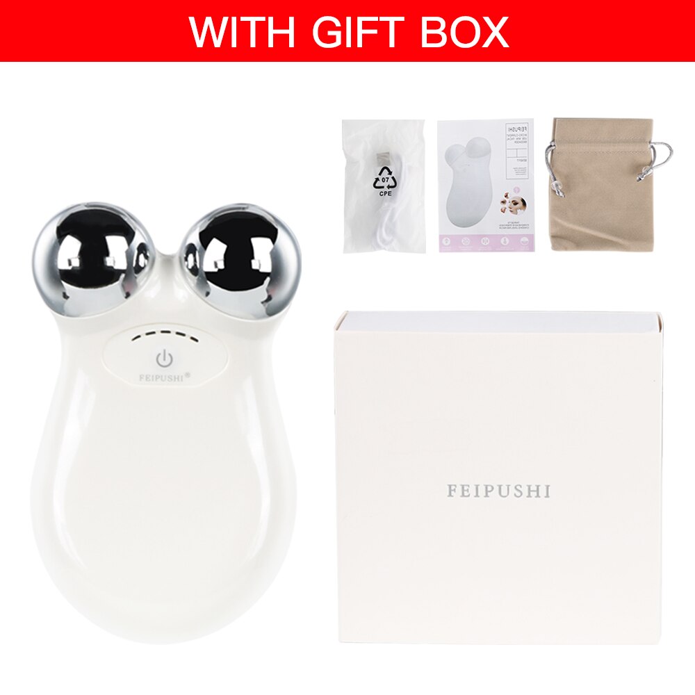 EMS Face Lifting Microcurrent Roller Massager Skin Tightening Anti Wrinkle Facial Slimming Massage Face Lifting Machine: White With Gift Box