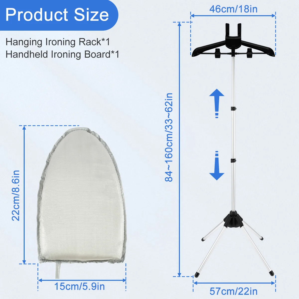 Iron Steam Stand Set with Hand-held Ironing Board Heavy-Duty Handheld Garment Steamer Rack Adjustable Standing Ironing