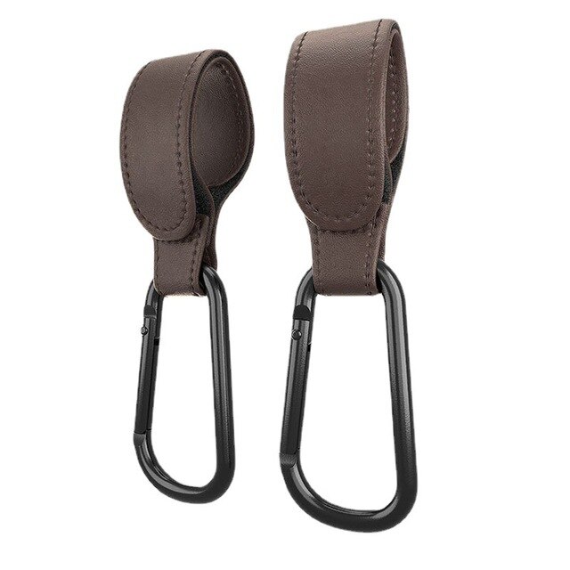Baby Kinderwagen Haken Leder Haken Baby Auto Tasche Tragbaren Kinderwagen Haken für freundlicher Kinderwagen Organizer Reise Baby KleiderbüGel: 2Stck Kaffee