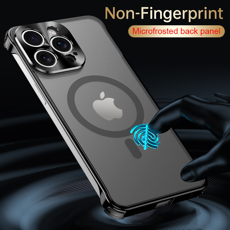 Metal Frameless Fall Protection Case Magsafe matte Wireless Charging Case For iPhone 15 14 13 Pro Max Series Magnetic Phone Case