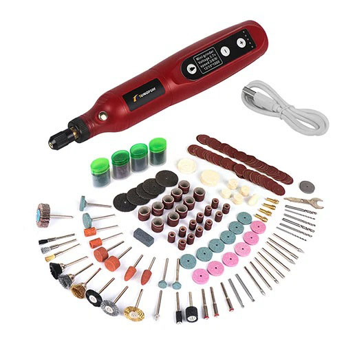 Stylo de gravure sans fil USB, Mini perceuse sans fil Rechargeable, outil rotatif de vitesse, ensemble d'accessoires de meulage Dremel: Rouge