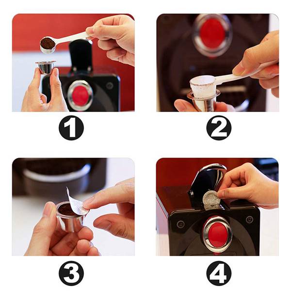 Stainless Steel Metal Reusable for Nespresso Capsule with Press Coffee Grinds Stainless Tamper Coffee Pod for Nespresso Machine