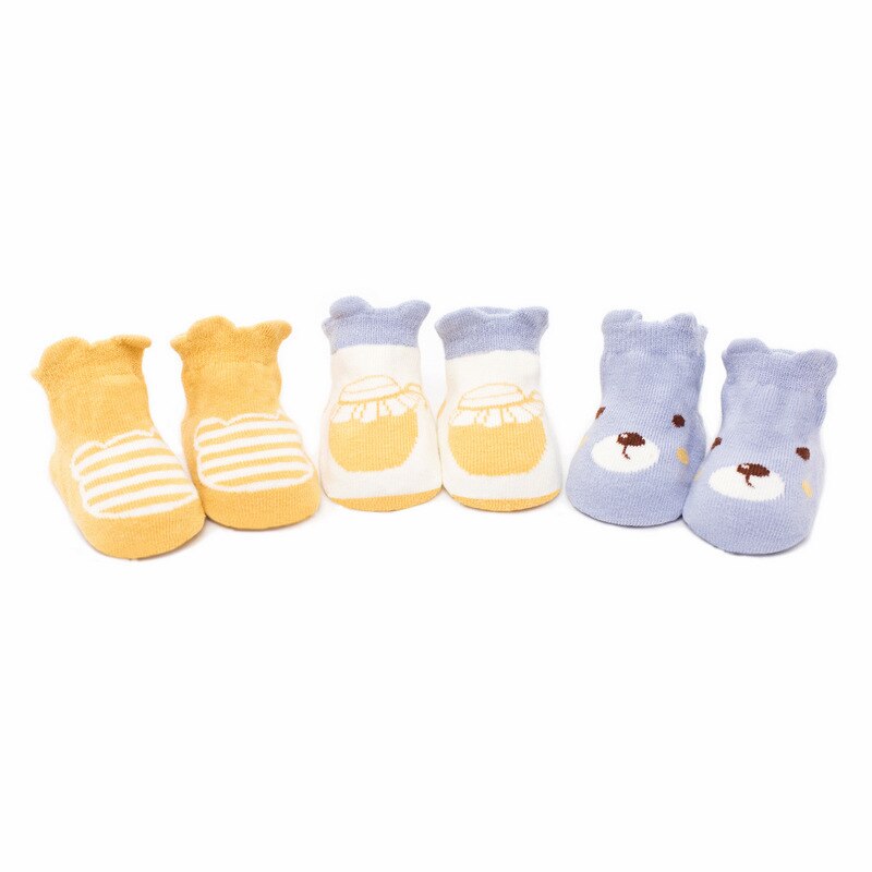 3 Paren/partij 0-2T Baby Jongens Meisjes Katoenen Sokken Lente &amp; Zomer Leuke Cartoon Non-Slip Laag-Cut Sokken Voor Pasgeborenen Bebe Accessoires: Bear and Honey / 0-12M