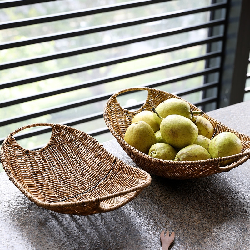 Rattan frugtbrød snacks opbevaringsbakke kaffebar opbevaringskurv nordisk desktop kosmetik diverse organizer køkken opbevaringskasser