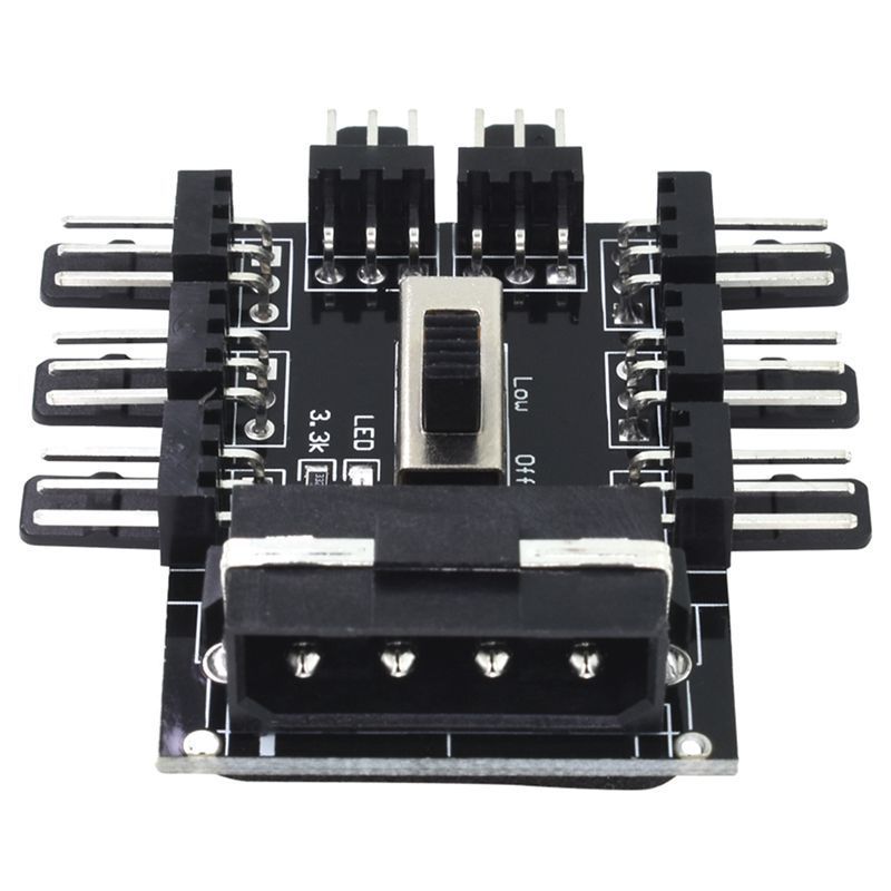 PC Fan Speed Controller 4pin IDE and SATA to 8 Way Cooling Fan Hub Splitter PCB Adpater 2 Level Fan Speed Switch Controller: IDE