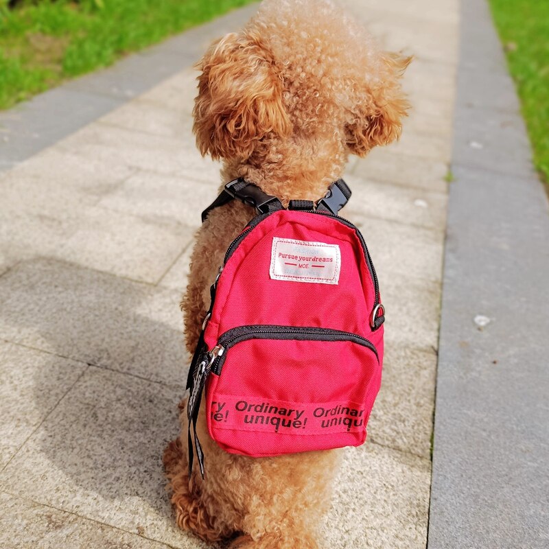 Small Dog Backpack Harness 5 Color Outdoor Pet Self Carrier School Bag Doggy Poop Bag Carrier Poodle Bichon Canvas Goods: Red