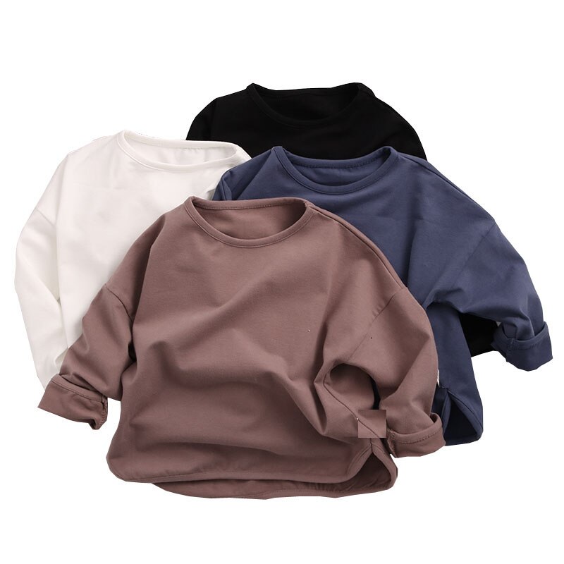 Bebis flickor t-shirt höst barn toppar kläder barn t-shirts för små barn pojkar långärmad t-shirt solid bomull