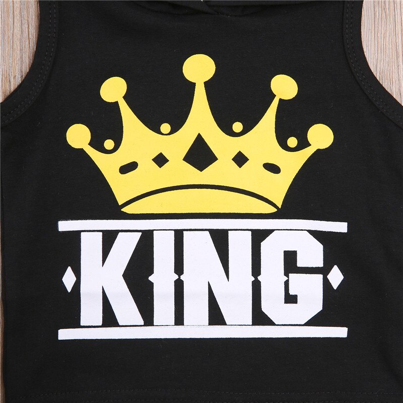 Mode Pasgeboren Baby Jongens Mouwloos Crown Brief Print Hooded Tops Voor Kinderen Jongens Tops Tees