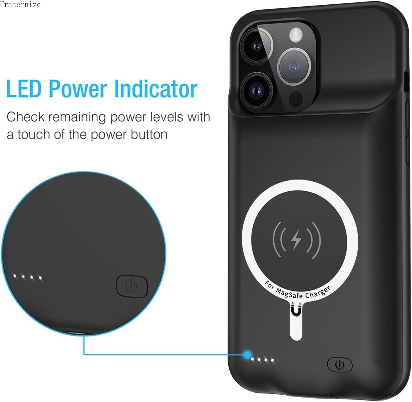Magnetische kabellose akkuladehülle für iphone 15 Profi max, schutzhülle für magsafe-ladegerät, powerbank-akkupack