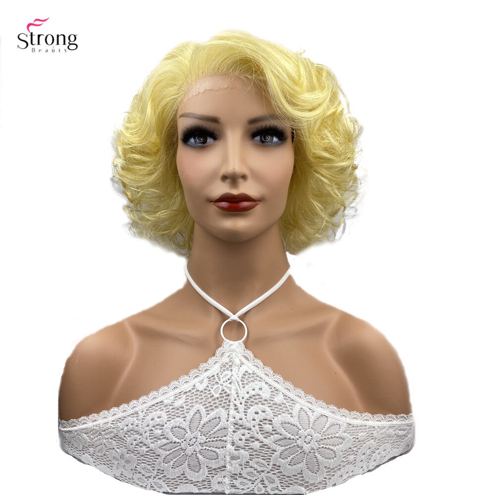 Strongbeauty Synthetische Front Lace Pruik Blond Haar Korte Krullend Natuurlijke Pruiken Voor Vrouwen