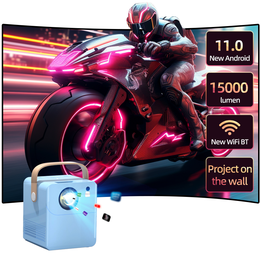 2025 Novo Projetor 4K Ultra HD, Sistema Android Construído, Conexão WiFi 5G para Projeção de Tela de Telefone, Compacto e Portátil, Su