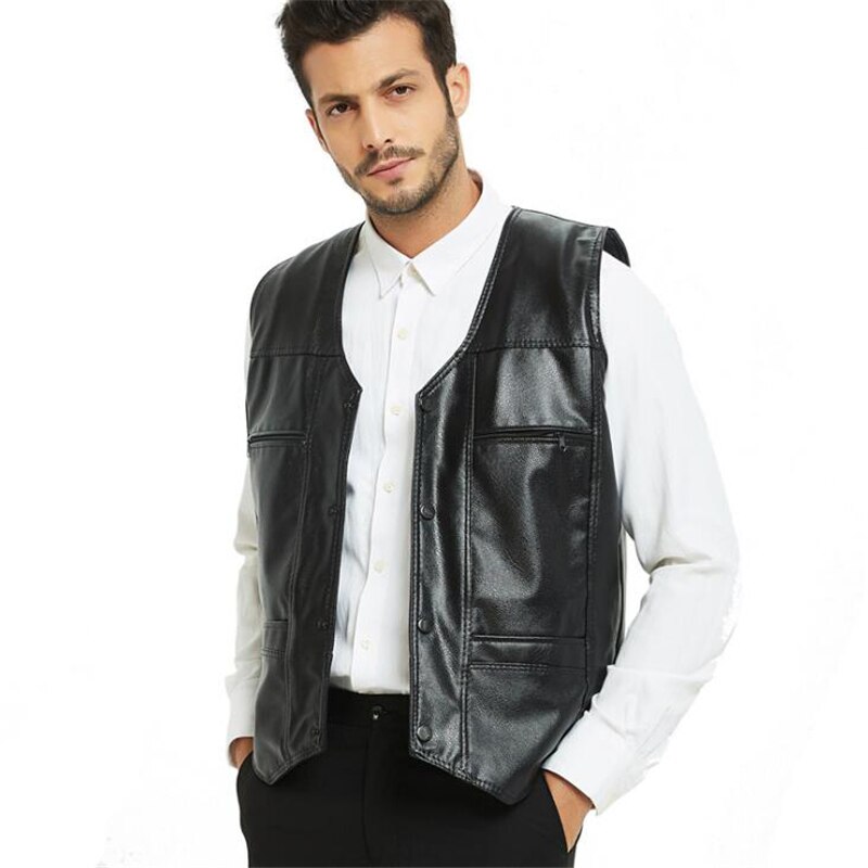 Bigsweety nova moda masculina colete de lã de couro do plutônio tamanho grande outono inverno meia-idade moda masculina carregado casaco de lã