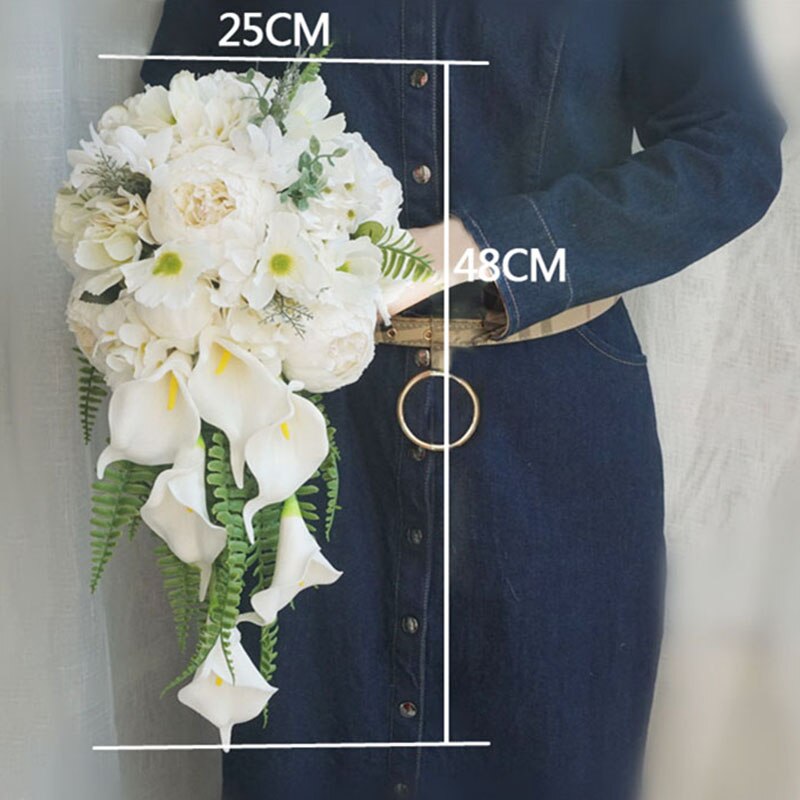 Waterfall Wedding Flower Bridal Bouquet Artificial Vintage Peony Hydrangea Flower Calla Lily Marriage Luxurious Bride Bouquets
