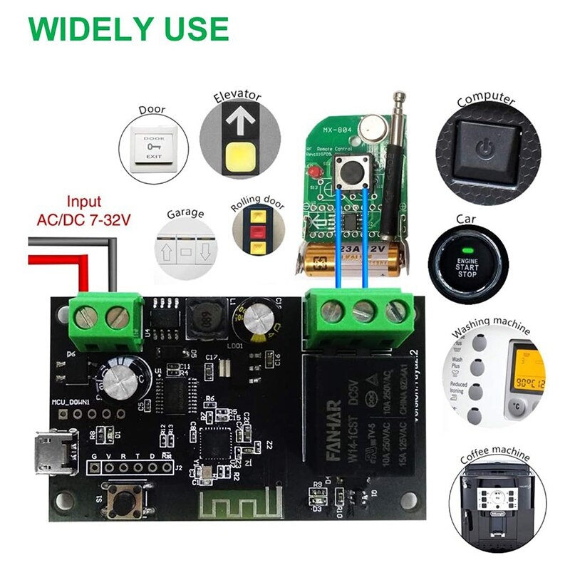 Wifi Momentary Inching Relay Self-Locking Switch Module DC 7-32V Wifi Relay Switch Smart Life/Tuya APP Remote Control