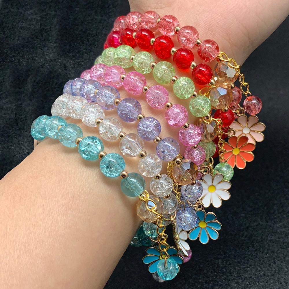 Bohemian Handmade Blume Form Lange Quaste Glas Armband Seld Baumeln Sets Frauen Multi Farbe Armbänder Schmuck Weihnachten