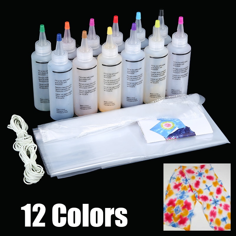 12 stk/sæt 120ml ikke-giftige one-step tie dye kit farverigt tie dye kit gør-det-selv beklædningsgenstand graffiti stof tekstilmaling til beklædningskunst