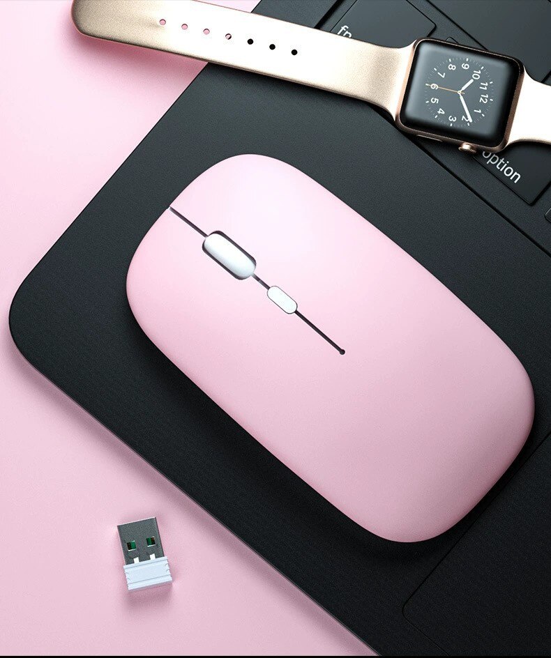 Pink Gaming Mouse, USB Optical Wireless Mouse LED Computer Gamer Mouse Silent Rechargeable Desktop Laptop Mechanical Game Mouse: charging mute-P