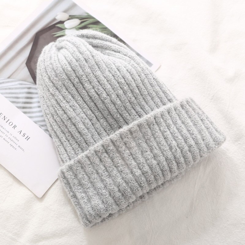 Bonnet tricoté à la pour femme, bonnet doux, épais et , collection hiver: Light Grey